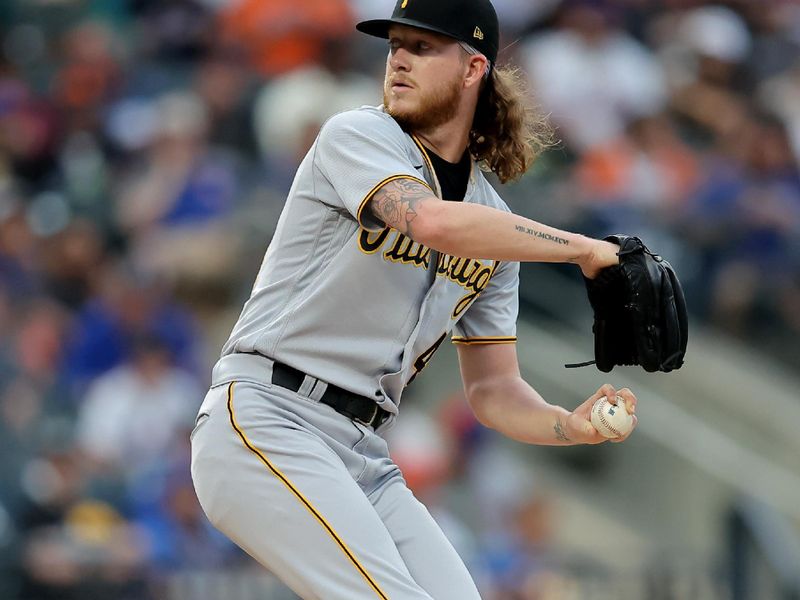 Aug 15, 2023; New York City, New York, USA; Pittsburgh Pirates starting pitcher Bailey Falter (44) pitches against the New York Mets during the first inning at Citi Field. Mandatory Credit: Brad Penner-USA TODAY Sports