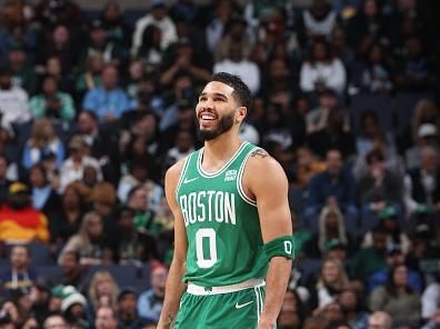 MEMPHIS, TN - NOVEMBER 19: Jayson Tatum #0 of the Boston Celtics smiles during the game against the Memphis Grizzlies on November 19, 2023 at FedExForum in Memphis, Tennessee. NOTE TO USER: User expressly acknowledges and agrees that, by downloading and or using this photograph, User is consenting to the terms and conditions of the Getty Images License Agreement. Mandatory Copyright Notice: Copyright 2023 NBAE (Photo by Joe Murphy/NBAE via Getty Images)