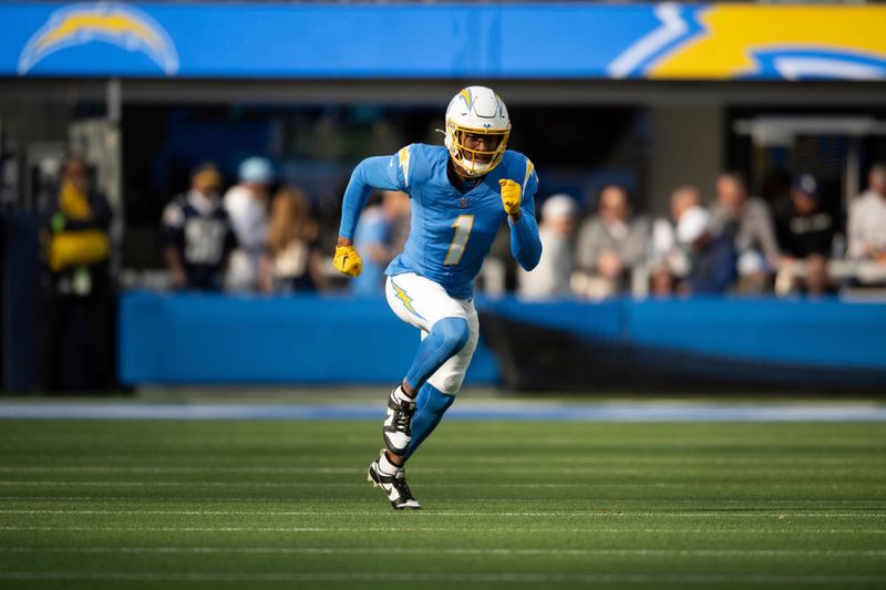 Los Angeles Chargers wide receiver Quentin Johnston (1) runs during an NFL football game against the Kansas City Chiefs, Sunday, Jan. 7, 2024, in Inglewood, Calif. (AP Photo/Kyusung Gong)