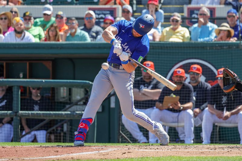 Feb 27, 2024; Lakeland, Florida, USA; Toronto Blue Jays left fielder Will Robertson (88) bats during the second inning against the Detroit Tigers at Publix Field at Joker Marchant Stadium. Mandatory Credit: Mike Watters-USA TODAY Sports