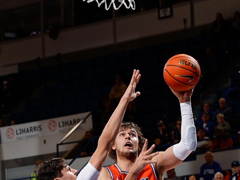 Jan 31, 2023; Colorado Springs, Colorado, USA; Boise State Broncos forward Tyson Degenhart (2) drives to the net against Air Force Falcons forward Beau Becker (14) in the first half at Clune Arena. Mandatory Credit: Isaiah J. Downing-USA TODAY Sports