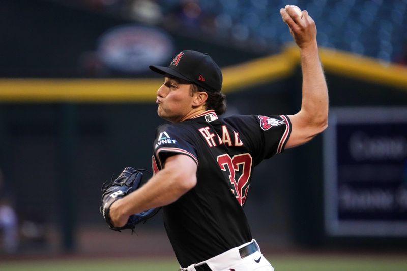 May 9, 2023; Phoenix, Arizona, USA; Arizona Diamondbacks starting pitcher Brandon Pfaadt (32) pitches against the Miami Marlins during the first inning at Chase Field. Mandatory Credit: Joe Camporeale-USA TODAY Sports