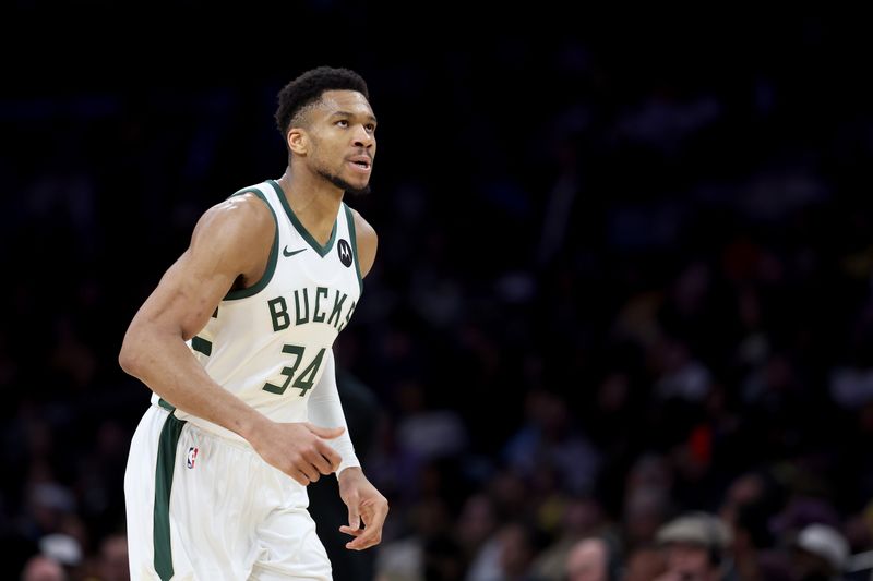 LOS ANGELES, CALIFORNIA - MARCH 08: Damian Lillard #0 of the Milwaukee Bucks looks on during the second half of a game against the Los Angeles Lakers at Crypto.com Arena on March 08, 2024 in Los Angeles, California. (Photo by Sean M. Haffey/Getty Images)