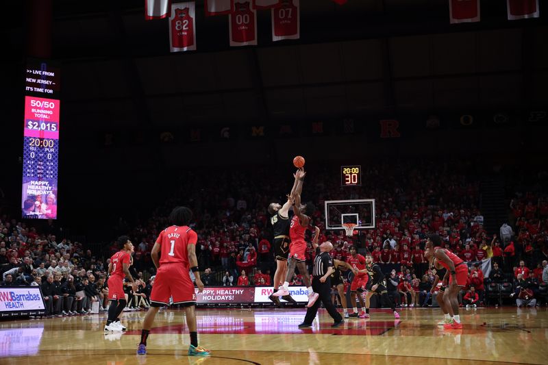 Dec 2, 2025; Piscataway, New Jersey, USA; A general view of the tip off between the Rutgers Scarlet Knights and the Purdue Boilermakers at Jersey Mike's Arena. Mandatory Credit: Vincent Carchietta-Imagn Images