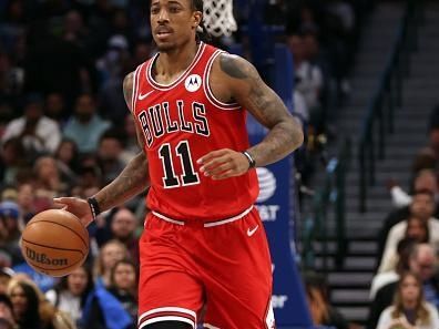 DALLAS, TEXAS - NOVEMBER 01: DeMar DeRozan #11 of the Chicago Bulls brings the ball up court in the second half against the Dallas Mavericks at American Airlines Center on November 01, 2023 in Dallas, Texas. NOTE TO USER: User expressly acknowledges and agrees that, by downloading and or using this photograph, User is consenting to the terms and conditions of the Getty Images License Agreement. (Photo by Tim Heitman/Getty Images)