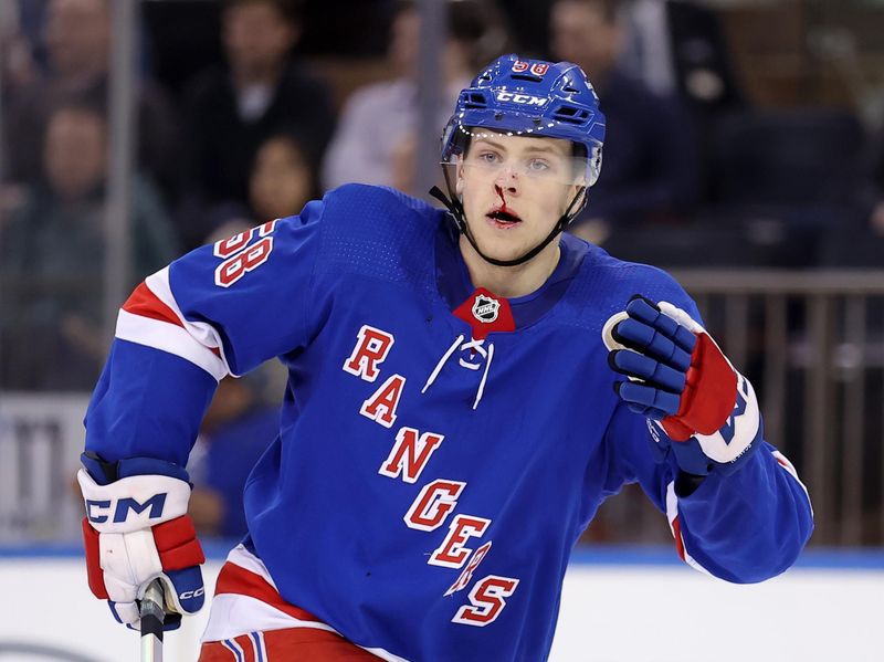 Mar 26, 2024; New York, New York, USA; New York Rangers defenseman Brandon Scanlin (58) skates against the Philadelphia Flyers during the second period at Madison Square Garden. Mandatory Credit: Brad Penner-USA TODAY Sports