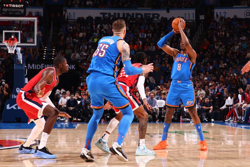 OKLAHOMA CITY, OK - JANUARY 2: Jalen Williams #8 of the Oklahoma City Thunder handles the ball during the game against the LA Clippers on January 2, 2025 at Paycom Center in Oklahoma City, Oklahoma. NOTE TO USER: User expressly acknowledges and agrees that, by downloading and or using this photograph, User is consenting to the terms and conditions of the Getty Images License Agreement. Mandatory Copyright Notice: Copyright 2025 NBAE (Photo by Zach Beeker/NBAE via Getty Images)