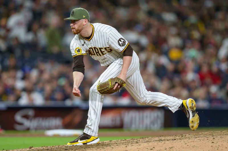 May 20, 2023; San Diego, California, USA; San Diego Padres relief pitcher Steven Wilson (36) throws a pitch during the eighth inning against the Boston Red Sox at Petco Park. Mandatory Credit: David Frerker-USA TODAY Sports