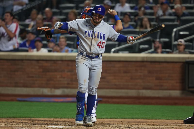 Aug 8, 2023; New York City, New York, USA; Chicago Cubs center fielder Mike Tauchman (40) reacts after a strike out during the fifth inning against the New York Mets at Citi Field. Mandatory Credit: Vincent Carchietta-USA TODAY Sports