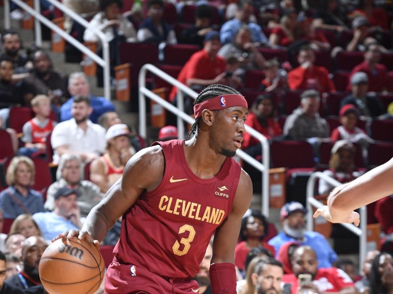 HOUSTON, TX - MARCH 16:  Caris LeVert #3 of the Cleveland Cavaliers dribbles the ball during the game against the Houston Rockets on March 16, 2023 at the Toyota Center in Houston, Texas. NOTE TO USER: User expressly acknowledges and agrees that, by downloading and or using this photograph, User is consenting to the terms and conditions of the Getty Images License Agreement. Mandatory Copyright Notice: Copyright 2024 NBAE (Photo by Logan Riely/NBAE via Getty Images)