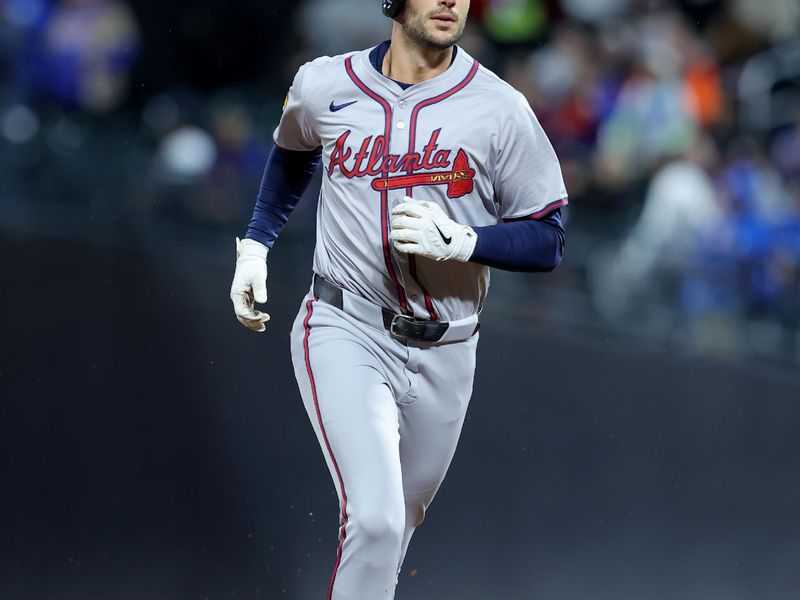 May 10, 2024; New York City, New York, USA; Atlanta Braves first baseman Matt Olson (28) rounds the bases after hitting a two run home run against the New York Mets during the third inning at Citi Field. Mandatory Credit: Brad Penner-USA TODAY Sports