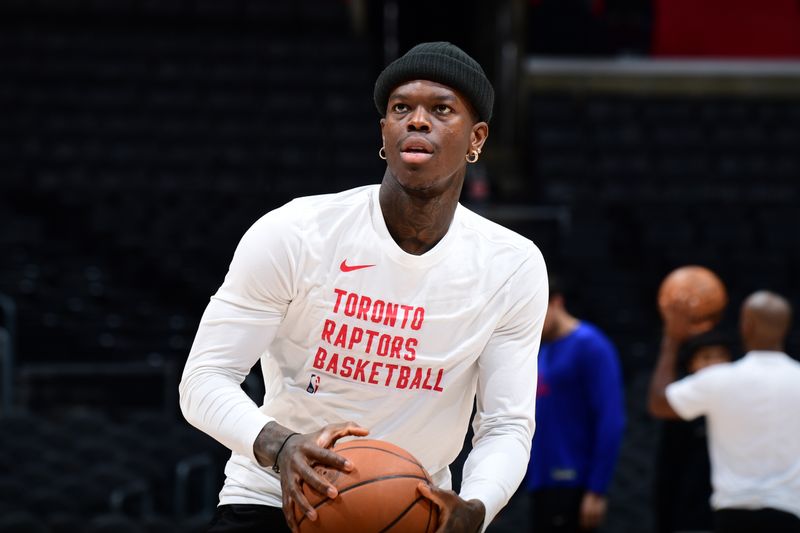 LOS ANGELES, CA - JANUARY 10: Dennis Schroder #17 of the Toronto Raptors warms up before the game against the LA Clippers on January 10, 2024 at Crypto.Com Arena in Los Angeles, California. NOTE TO USER: User expressly acknowledges and agrees that, by downloading and/or using this Photograph, user is consenting to the terms and conditions of the Getty Images License Agreement. Mandatory Copyright Notice: Copyright 2024 NBAE (Photo by Adam Pantozzi/NBAE via Getty Images)