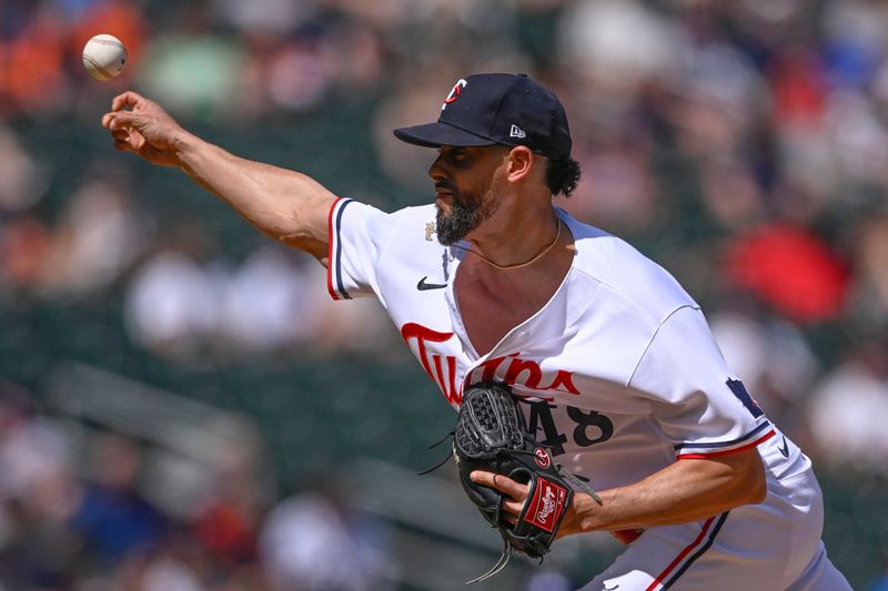 Jul 8, 2023; Minneapolis, Minnesota, USA;  Minnesota Twins pitcher Jorge Lopez (48) delivers a pitch against the Baltimore Orioles during the ninth inning at Target Field. Mandatory Credit: Nick Wosika-USA TODAY Sports