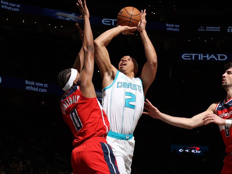 WASHINGTON, DC -? MARCH 8:  Grant Williams #2 of the Charlotte Hornets goes to the basket during the game on March 8, 2024 at Capital One Arena in Washington, DC. NOTE TO USER: User expressly acknowledges and agrees that, by downloading and or using this Photograph, user is consenting to the terms and conditions of the Getty Images License Agreement. Mandatory Copyright Notice: Copyright 2024 NBAE (Photo by Stephen Gosling/NBAE via Getty Images)