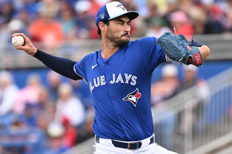 Mar 22, 2024; Dunedin, Florida, USA; Toronto Blue Jays starting pitcher Mitch White (45) throws a pitch in the first inning of the spring training game against the Boston Red Sox at TD Ballpark. Mandatory Credit: Jonathan Dyer-USA TODAY Sports