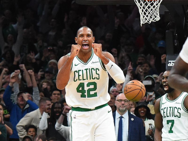 BOSTON, MA - NOVEMBER 24: Al Horford #42 of the Boston Celtics celebrates after the game against the Minnesota Timberwolves on November 24, 2024 at the TD Garden in Boston, Massachusetts. NOTE TO USER: User expressly acknowledges and agrees that, by downloading and or using this photograph, User is consenting to the terms and conditions of the Getty Images License Agreement. Mandatory Copyright Notice: Copyright 2024 NBAE(Photo by Brian Babineau/NBAE via Getty Images)