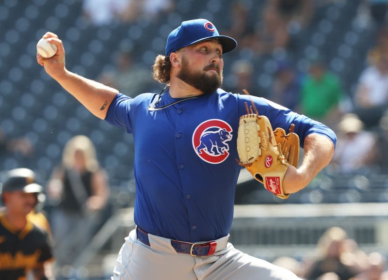 Sep 17, 2025; Pittsburgh, Pennsylvania, USA;  Chicago Cubs relief pitcher Porter Hodge (37) pitches against the Pittsburgh Pirates during the fourth inning at PNC Park. Mandatory Credit: Charles LeClaire-Imagn Images