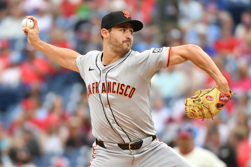 May 6, 2024; Philadelphia, Pennsylvania, USA; San Francisco Giants starting pitcher Mason Black (47) throws a pitch during the first inning against the Philadelphia Phillies at Citizens Bank Park. Mandatory Credit: Eric Hartline-USA TODAY Sports