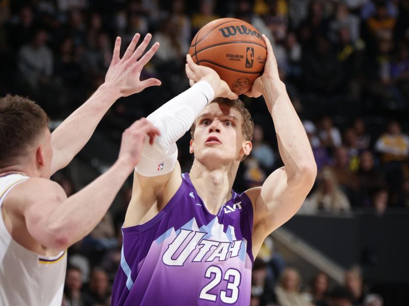 SALT LAKE CITY, UT - DECEMBER 1: Lauri Markkanen #23 of the Utah Jazz shoots the ball during the game against the Los Angeles Lakers on December 1, 2024 at Delta Center in Salt Lake City, Utah. NOTE TO USER: User expressly acknowledges and agrees that, by downloading and or using this Photograph, User is consenting to the terms and conditions of the Getty Images License Agreement. Mandatory Copyright Notice: Copyright 2024 NBAE (Photo by Melissa Majchrzak/NBAE via Getty Images)