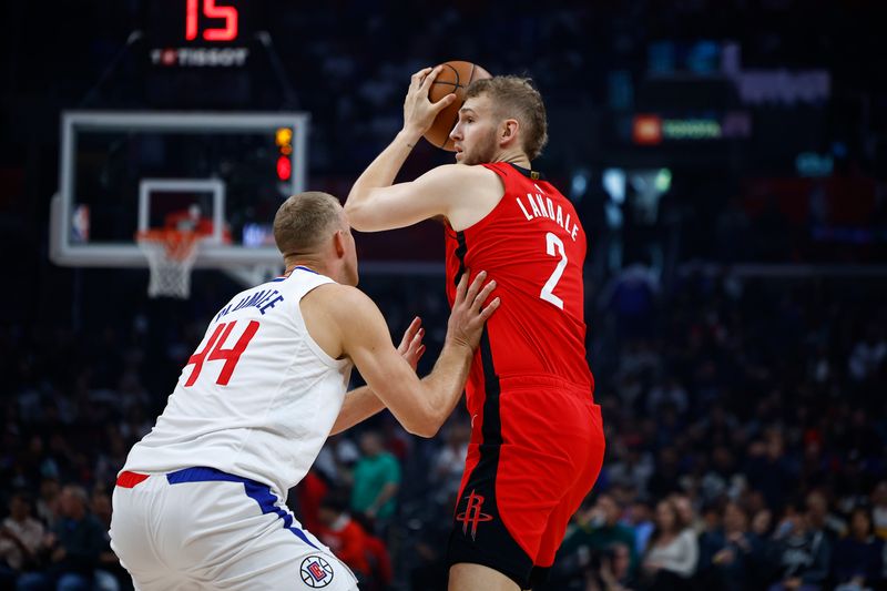 LOS ANGELES, CALIFORNIA - APRIL 14:  Jock Landale #2 of the Houston Rockets in the first half at Crypto.com Arena on April 14, 2024 in Los Angeles, California.  NOTE TO USER: User expressly acknowledges and agrees that, by downloading and/or using this photograph, user is consenting to the terms and conditions of the Getty Images License Agreement.  (Photo by Ronald Martinez/Getty Images)