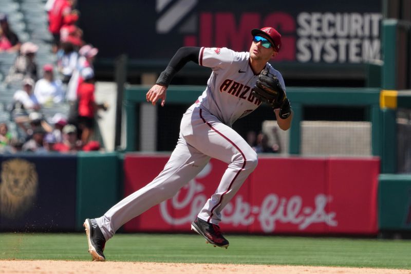 Jul 2, 2023; Anaheim, California, USA; Arizona Diamondbacks shortstop Nick Ahmed (13) during the game against the Los Angeles Angels at Angel Stadium. Mandatory Credit: Kirby Lee-USA TODAY Sports