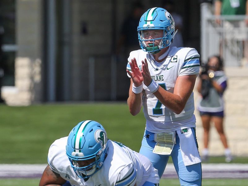 Sep 17, 2022; Manhattan, Kansas, USA; Tulane Green Wave quarterback Michael Pratt (7) waits for the snap during the second quarter against the Kansas State Wildcats at Bill Snyder Family Football Stadium. Mandatory Credit: Scott Sewell-USA TODAY Sports