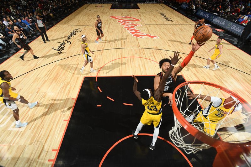 DETROIT, MI - MARCH 20: Cade Cunningham #2 of the Detroit Pistons drives to the basket during the game against the Indiana Pacers on March 20, 2024 at Little Caesars Arena in Detroit, Michigan. NOTE TO USER: User expressly acknowledges and agrees that, by downloading and/or using this photograph, User is consenting to the terms and conditions of the Getty Images License Agreement. Mandatory Copyright Notice: Copyright 2024 NBAE (Photo by Chris Schwegler/NBAE via Getty Images)