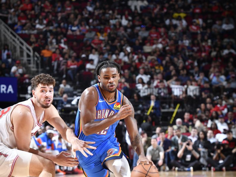 HOUSTON, TX - FEBRUARY 25:   Cason Wallace #22 of the Oklahoma City Thunder  goes to the basket during the game on February 25, 2024 at the Toyota Center in Houston, Texas. NOTE TO USER: User expressly acknowledges and agrees that, by downloading and or using this photograph, User is consenting to the terms and conditions of the Getty Images License Agreement. Mandatory Copyright Notice: Copyright 2024 NBAE (Photo by Logan Riely/NBAE via Getty Images)