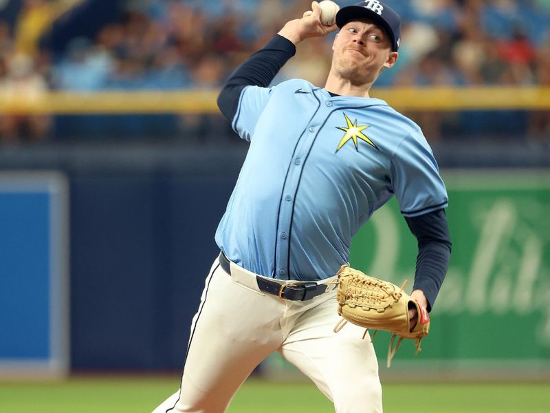 Aug 11, 2024; St. Petersburg, Florida, USA; Tampa Bay Rays pitcher Pete Fairbanks (29) throws a pitch against the Baltimore Orioles  during the ninth inning at Tropicana Field. Mandatory Credit: Kim Klement Neitzel-USA TODAY Sports