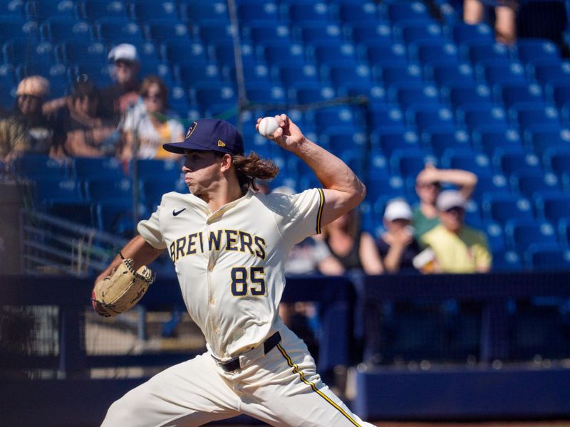 Mar 1, 2024; Phoenix, Arizona, USA;  Milwaukee Brewers pitcher Robert Gasser (85) on the mound in the first during a spring training game against the San Diego Padres at American Family Fields of Phoenix. Mandatory Credit: Allan Henry-USA TODAY Sports