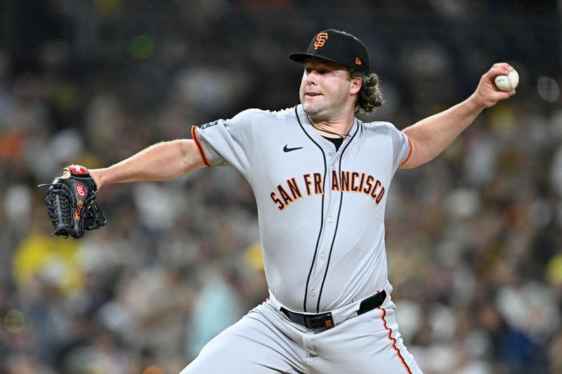 Apr 29, 2025; San Diego, California, USA; San Francisco Giants relief pitcher Erik Miller (68) delivers during the sixth inning against the San Diego Padres at Petco Park. Mandatory Credit: Denis Poroy-Imagn Images