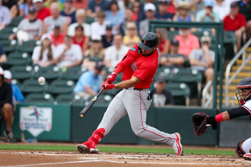 Mar 6, 2024; Fort Myers, Florida, USA;  Boston Red Sox right fielder Wilyer Abreu (52) hits a solo home run against the Minnesota Twins in the second inning at Hammond Stadium. Mandatory Credit: Nathan Ray Seebeck-USA TODAY Sports