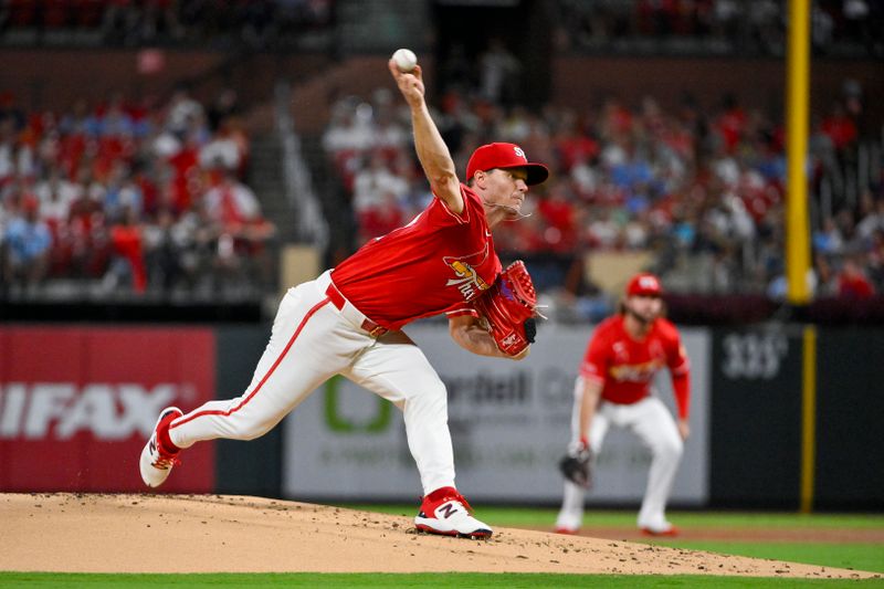 Sep 19, 2025; St. Louis, Missouri, USA;  St. Louis Cardinals starting pitcher Sonny Gray (54) pitches against the Milwaukee Brewers during the first inning at Busch Stadium. Mandatory Credit: Jeff Curry-Imagn Images