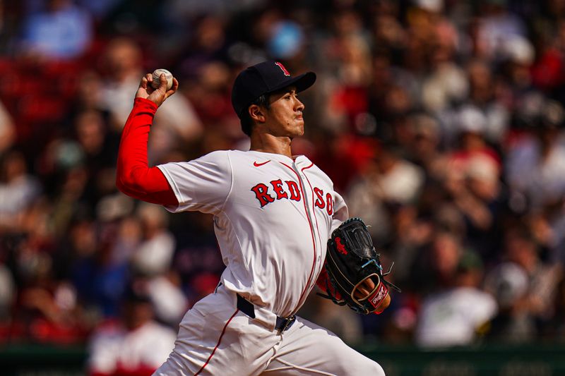 May 2, 2024; Boston, Massachusetts, USA; Boston Red Sox relief pitcher Naoyuki Uwasawa (39) throws a pitch against the San Francisco Giants in the ninth inning at Fenway Park. Mandatory Credit: David Butler II-USA TODAY Sports