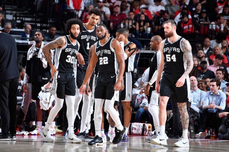 HOUSTON, TX - NOVEMBER 6:  San Antonio Spurs look on during the game against the Houston Rockets on November 6, 2024 at the Toyota Center in Houston, Texas. NOTE TO USER: User expressly acknowledges and agrees that, by downloading and or using this photograph, User is consenting to the terms and conditions of the Getty Images License Agreement. Mandatory Copyright Notice: Copyright 2024 NBAE (Photo by Logan Riely/NBAE via Getty Images)