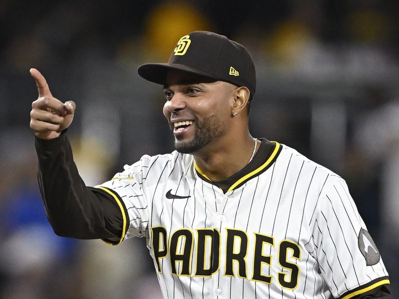 Apr 29, 2025; San Diego, California, USA; San Diego Padres shortstop Xander Bogaerts (2) celebrates after the Padres defeated the San Francisco Giants 7-4 at Petco Park. Mandatory Credit: Denis Poroy-Imagn Images