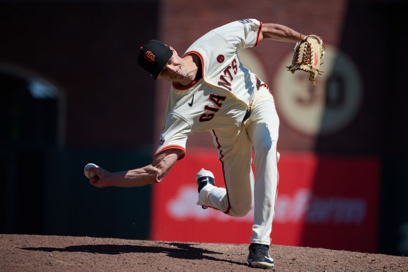 Aug 10, 2024; San Francisco, California, USA; San Francisco Giants pitcher Tyler Rogers (71) throws a pitch against the Detroit Tigers during the seventh inning at Oracle Park. Mandatory Credit: Robert Edwards-USA TODAY Sports