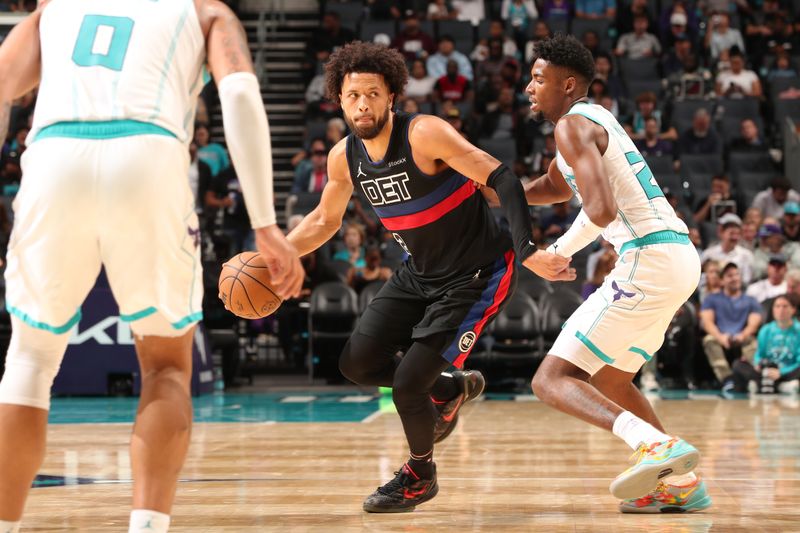 CHARLOTTE, NC - NOVEMBER 6: Cade Cunningham #2 of the Detroit Pistons dribbles the ball during the game against the Charlotte Hornets on November 6, 2024 at Spectrum Center in Charlotte, North Carolina. NOTE TO USER: User expressly acknowledges and agrees that, by downloading and or using this photograph, User is consenting to the terms and conditions of the Getty Images License Agreement. Mandatory Copyright Notice: Copyright 2024 NBAE (Photo by Kent Smith/NBAE via Getty Images)