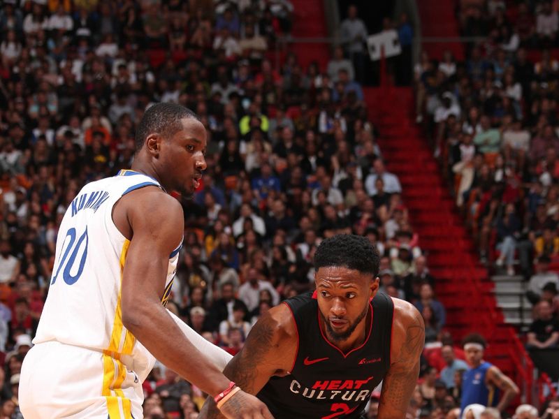 MIAMI, FL - MARCH 26:  Haywood Highsmith #24 of the Miami Heat looks on during the game against the Golden State Warriors on March 26, 2024 at Kaseya Center in Miami, Florida. NOTE TO USER: User expressly acknowledges and agrees that, by downloading and or using this Photograph, user is consenting to the terms and conditions of the Getty Images License Agreement. Mandatory Copyright Notice: Copyright 2024 NBAE (Photo by Issac Baldizon/NBAE via Getty Images)