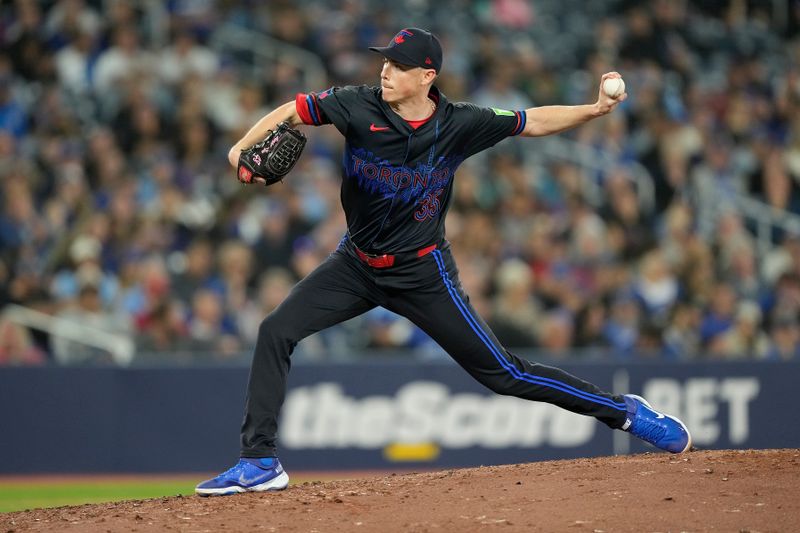 Sep 9, 2024; Toronto, Ontario, CAN; Toronto Blue Jays pitcher Ryan Yarbrough (35) pitches to the New York Mets during the fourth inning at Rogers Centre. Mandatory Credit: John E. Sokolowski-Imagn Images