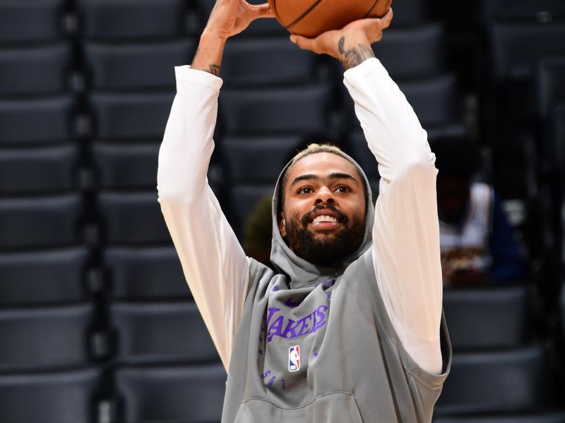 LOS ANGELES, CA - DECEMBER 8: D'Angelo Russell #1 of the Los Angeles Lakers warms up before the game against the Portland Trail Blazers on December 8, 2024 at Crypto.Com Arena in Los Angeles, California. NOTE TO USER: User expressly acknowledges and agrees that, by downloading and/or using this Photograph, user is consenting to the terms and conditions of the Getty Images License Agreement. Mandatory Copyright Notice: Copyright 2024 NBAE (Photo by Adam Pantozzi/NBAE via Getty Images)