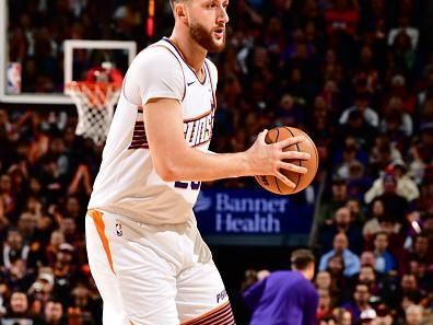 PHOENIX, AZ - DECEMBER 13: Jusuf Nurkic #20 of the Phoenix Suns handles the ball during the game against the Brooklyn Nets on December 13, 2023 at Footprint Center in Phoenix, Arizona. NOTE TO USER: User expressly acknowledges and agrees that, by downloading and or using this photograph, user is consenting to the terms and conditions of the Getty Images License Agreement. Mandatory Copyright Notice: Copyright 2023 NBAE (Photo by Barry Gossage/NBAE via Getty Images)