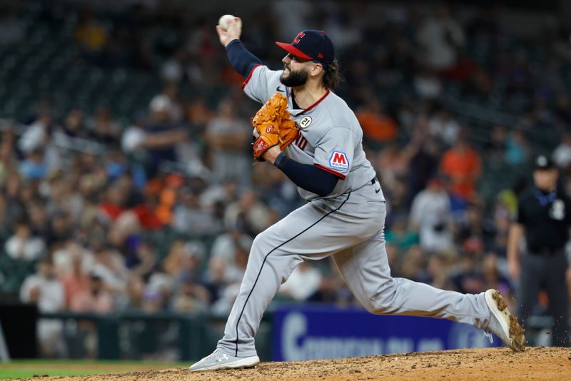 Sep 16, 2025; Detroit, Michigan, USA; Cleveland Guardians pitcher Jakob Junis (16) pitches in the tenth inning against the Detroit Tigers at Comerica Park. Mandatory Credit: Rick Osentoski-Imagn Images