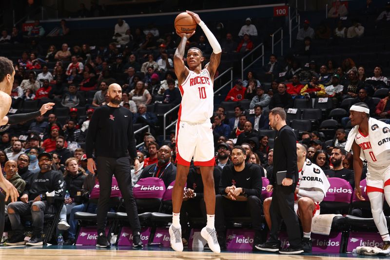 WASHINGTON, DC -? MARCH 19: Jabari Smith Jr. #10 of the Houston Rockets shoots the ball during the game against the Washington Wizards on March 19, 2024 at Capital One Arena in Washington, DC. NOTE TO USER: User expressly acknowledges and agrees that, by downloading and or using this Photograph, user is consenting to the terms and conditions of the Getty Images License Agreement. Mandatory Copyright Notice: Copyright 2024 NBAE (Photo by Kenny Giarla/NBAE via Getty Images)