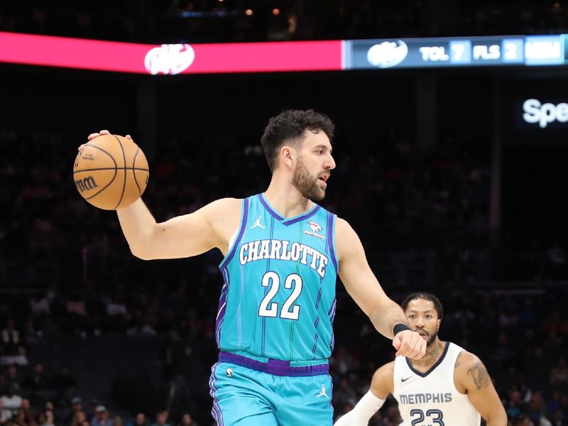 CHARLOTTE, NC - FEBRUARY 10:  Vasilije Micic #22 of the Charlotte Hornets goes to the basket during the game on February 10, 2024 at Spectrum Center in Charlotte, North Carolina. NOTE TO USER: User expressly acknowledges and agrees that, by downloading and or using this photograph, User is consenting to the terms and conditions of the Getty Images License Agreement.  Mandatory Copyright Notice:  Copyright 2024 NBAE (Photo by Brock Williams-Smith/NBAE via Getty Images)