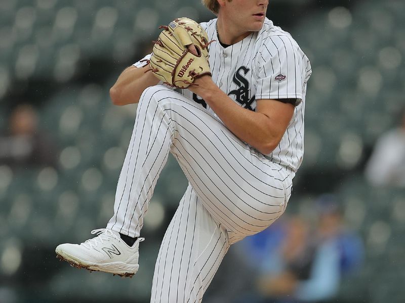 Apr 17, 2024; Chicago, Illinois, USA; Chicago White Sox starting pitcher Jonathan Cannon (48) throws the ball in the first inning of his MLB debut during game one of a double header against the Kansas City Royals at Guaranteed Rate Field. Mandatory Credit: Melissa Tamez-USA TODAY Sports
