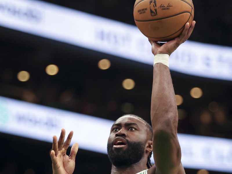 BOSTON, MA - DECEMBER 12: Jaylen Brown #7 of the Boston Celtics shoots the ball during a game against the Detroit Pistons at TD Garden on December 12, 2024 in Boston, Massachusetts. NOTE TO USER: User expressly acknowledges and agrees that, by downloading and or using this photograph, User is consenting to the terms and conditions of the Getty Images License Agreement. (Photo by Adam Glanzman/Getty Images)