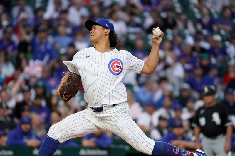 Jun 4, 2024; Chicago, Illinois, USA; Chicago Cubs pitcher Shota Imanaga (18) throws the ball against the Chicago White Sox during the first inning at Wrigley Field. Mandatory Credit: David Banks-USA TODAY Sports