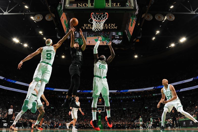 BOSTON, MA - FEBRUARY 14: Cameron Johnson #2 of the Brooklyn Nets drives to the basket during the game against the Boston Celtics on February 14, 2024 at the TD Garden in Boston, Massachusetts. NOTE TO USER: User expressly acknowledges and agrees that, by downloading and or using this photograph, User is consenting to the terms and conditions of the Getty Images License Agreement. Mandatory Copyright Notice: Copyright 2024 NBAE  (Photo by Brian Babineau/NBAE via Getty Images)