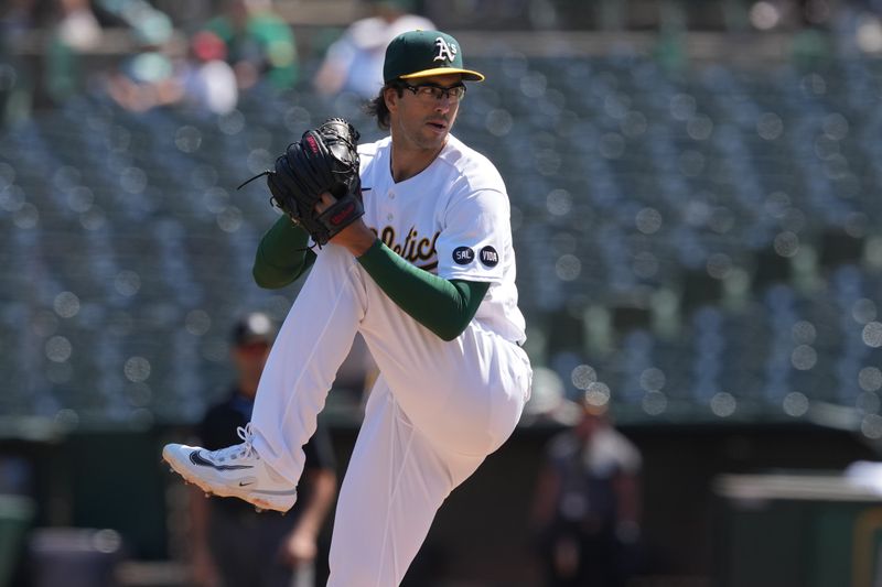 Sep 17, 2023; Oakland, California, USA; Oakland Athletics starting pitcher Joe Boyle (35) throws a pitch against the San Diego Padres during the first inning at Oakland-Alameda County Coliseum. Mandatory Credit: Darren Yamashita-USA TODAY Sports